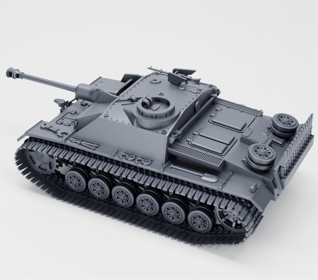 Sturmgeschütz III Ausf. G Late Edition, Modellansicht mit detaillierten Merkmalen und Panzerketten.