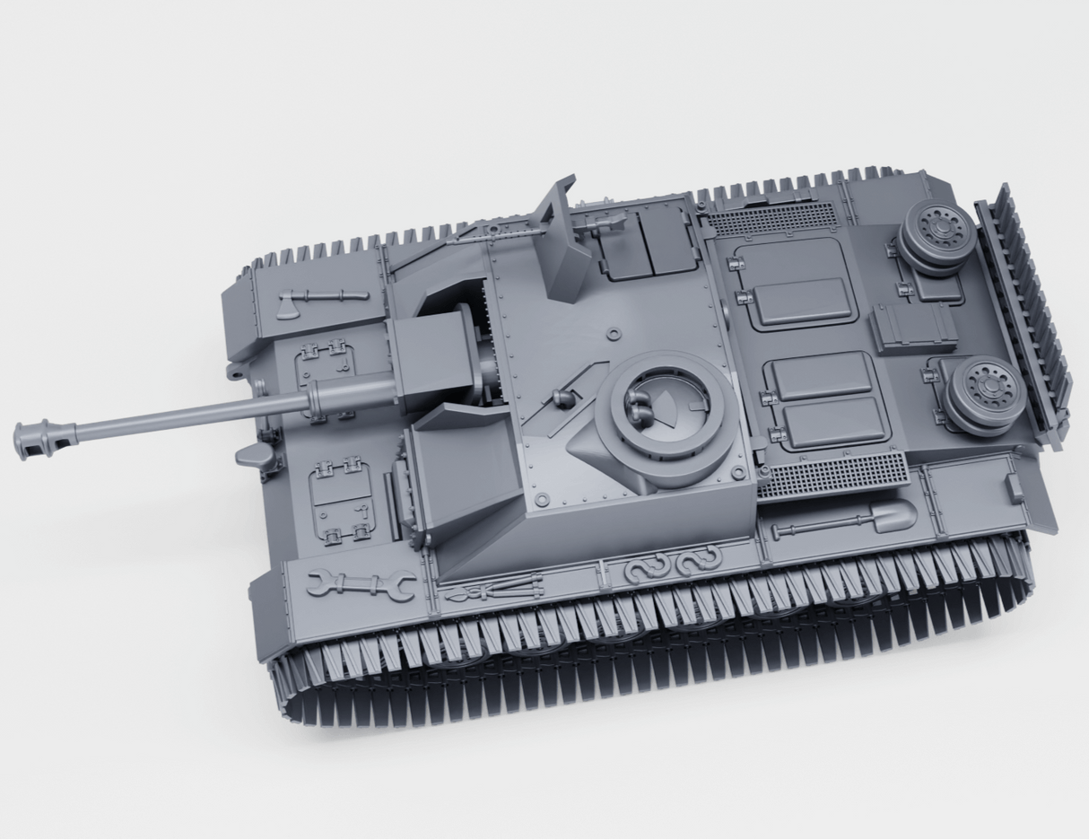 Modell des Sturmgeschütz III Ausf. G Early Edition, Detailansicht auf dem Panzer mit 7,5 cm StuK 40.