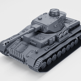 Panzer IV Ausf. G Modell, Detailansicht eines deutschen WWII-Panzers mit 7,5 cm KwK 40 Kanone und Winterketten.