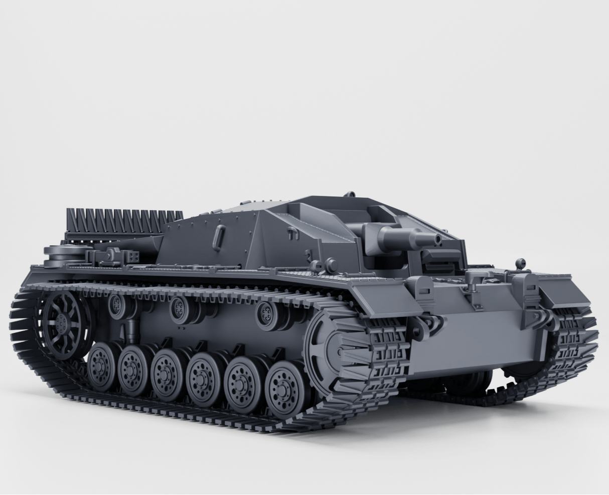 Sturmgeschütz III Ausf. D Modell mit Standard- und Winterketten, realistisches 3D-Design.
