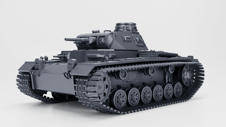 Panzer III Ausf. E Modell mit Winterketten, Seiteansicht, Zweiter Weltkrieg, deutsche Kampfpanzer.