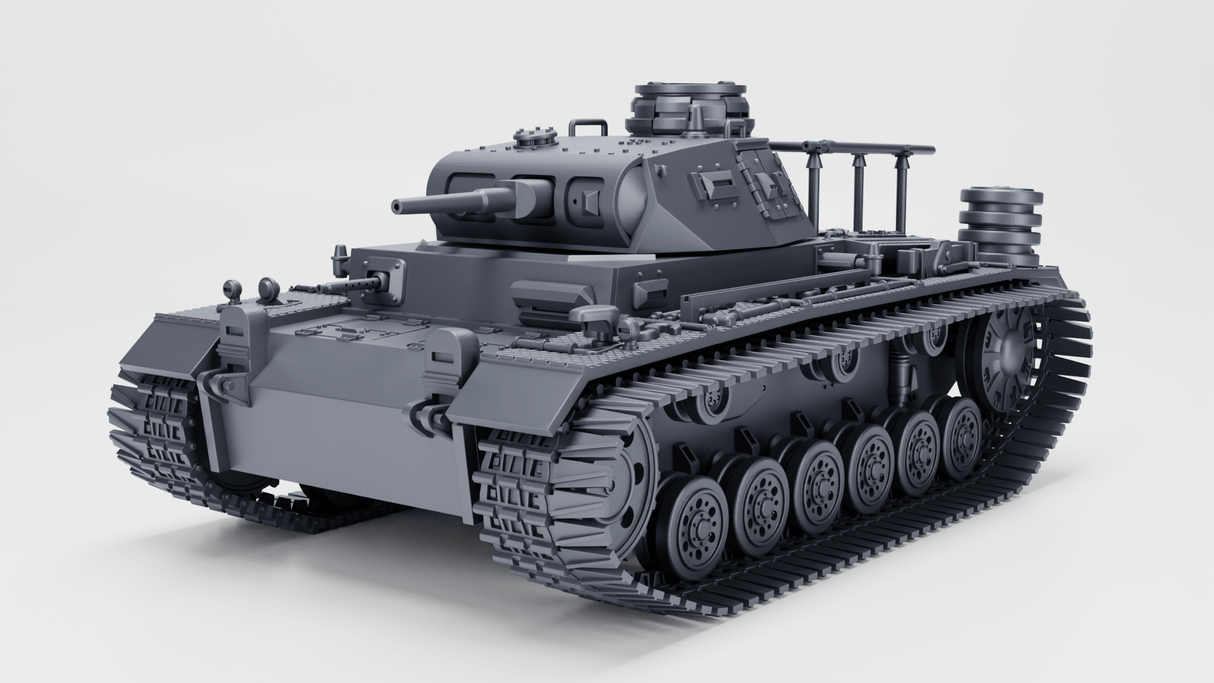 Detailliertes 3D-Modell eines Panzerbefehlswagen III Ausf. E mit Winterketten und modifiziertem Innenraum.