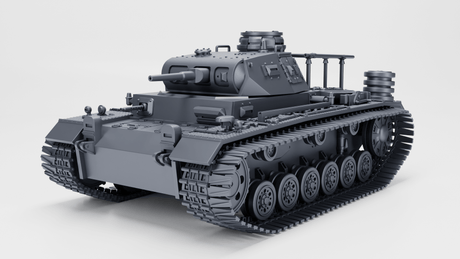 Detailliertes 3D-Modell eines Panzerbefehlswagen III Ausf. E mit Winterketten und modifiziertem Innenraum.