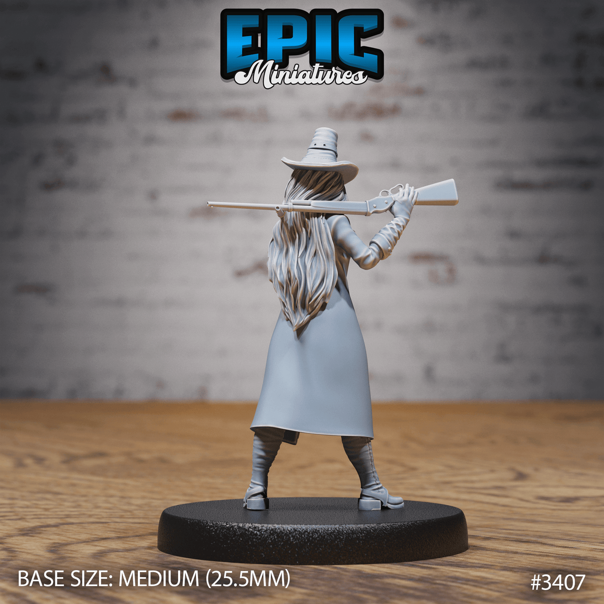Sheriff Female Tabletop Miniatur in stehender Pose von Epic Miniatures, bereit zum Bemalen