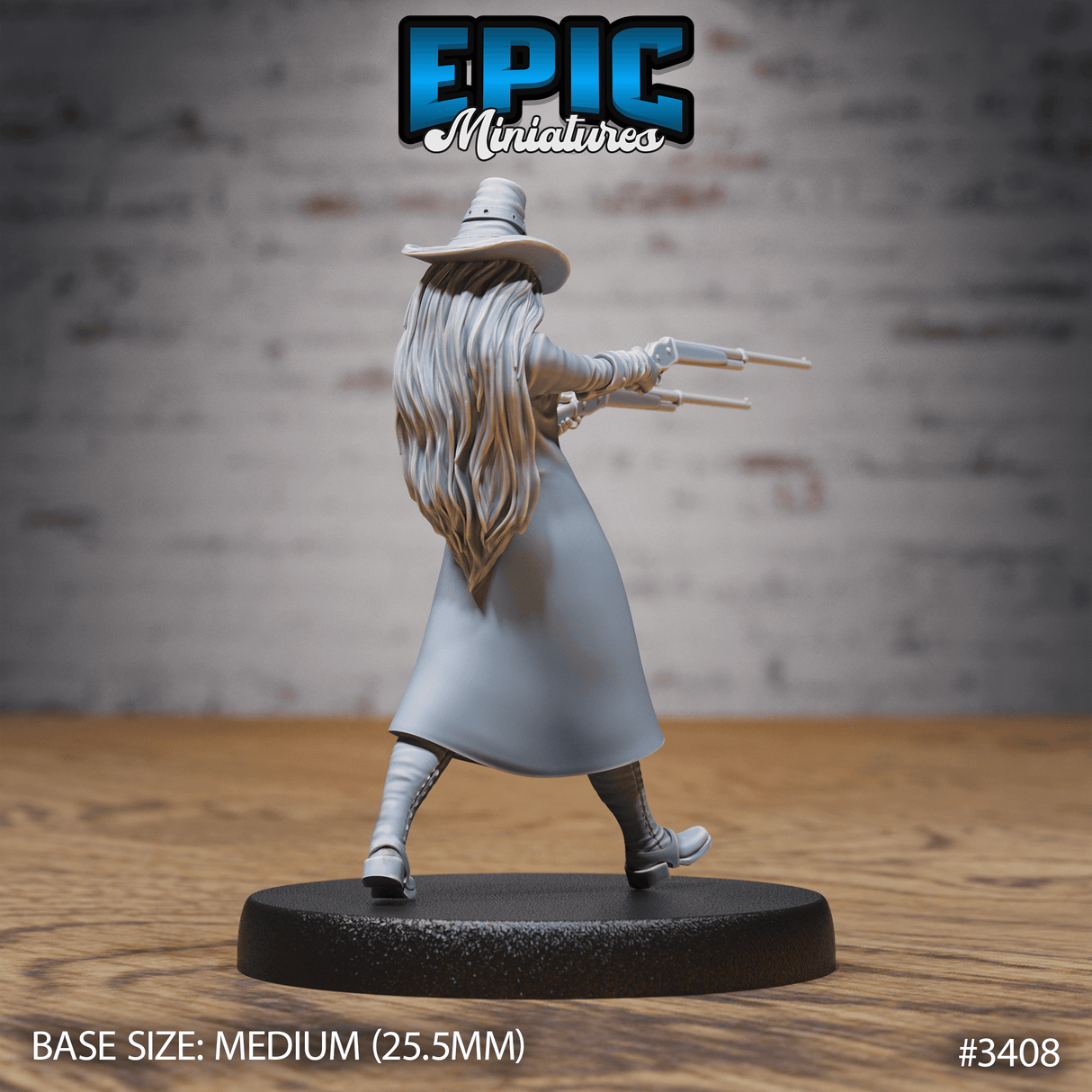 Detailreiche, schießende Sheriff Female Miniatur von Epic Miniatures in 6K Druck
