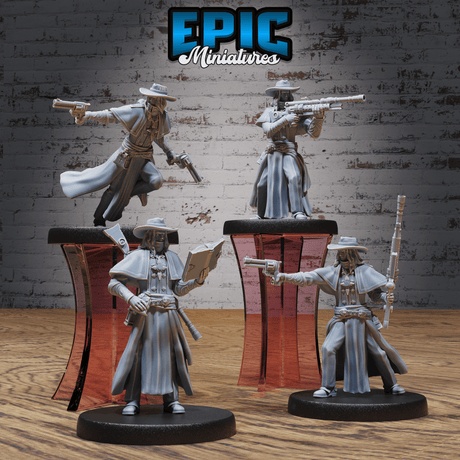 Epic Miniatures' Holy Gunslinger Figur in 4 Posen - Stehend, Laufend, mit Gewehr und Pistole Schießend