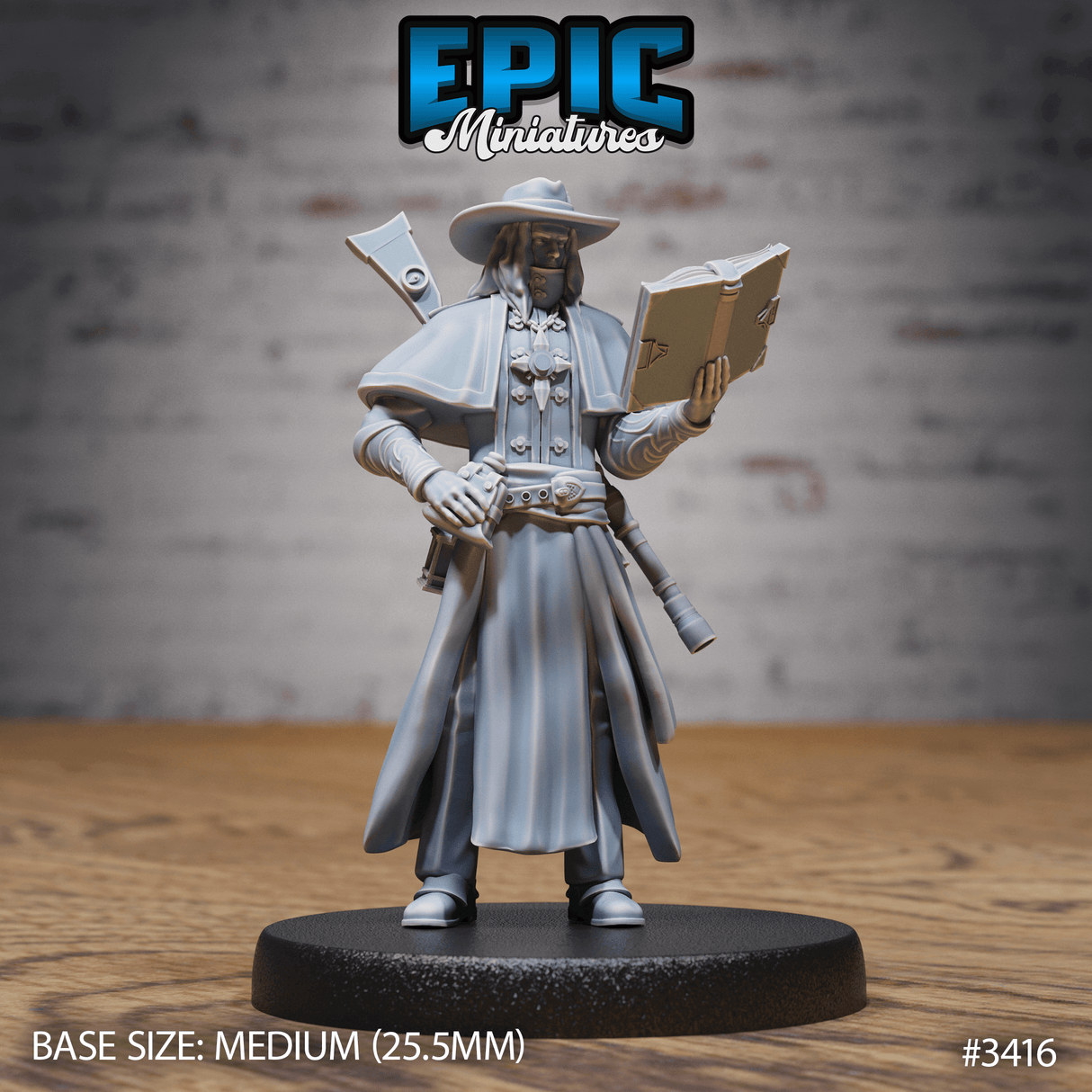 Holy Gunslinger Tabletop Miniatur in stehender Pose von Epic Miniatures, bereit zum Bemalen