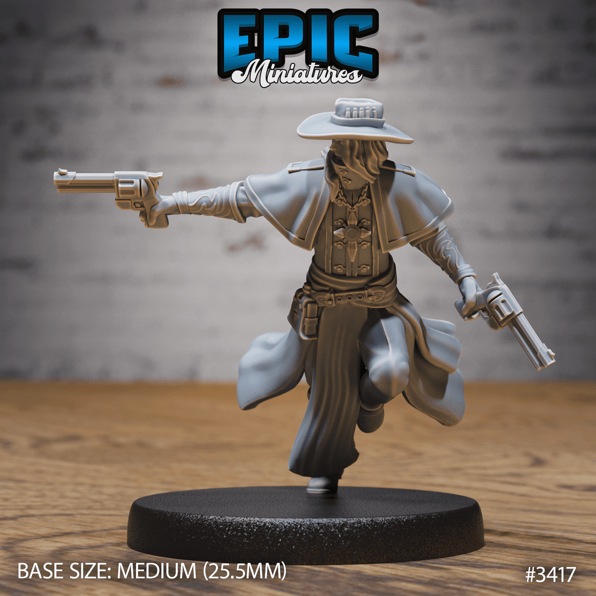 Detailreiche, laufende Holy Gunslinger Miniatur von Epic Miniatures in 6K Druck