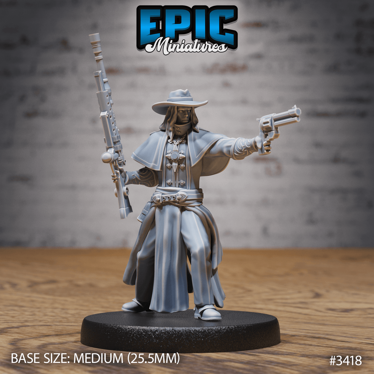 Epic Miniatures' Holy Gunslinger Figur in 4 Posen - Stehend, Laufend, mit Gewehr und Pistole Schießend