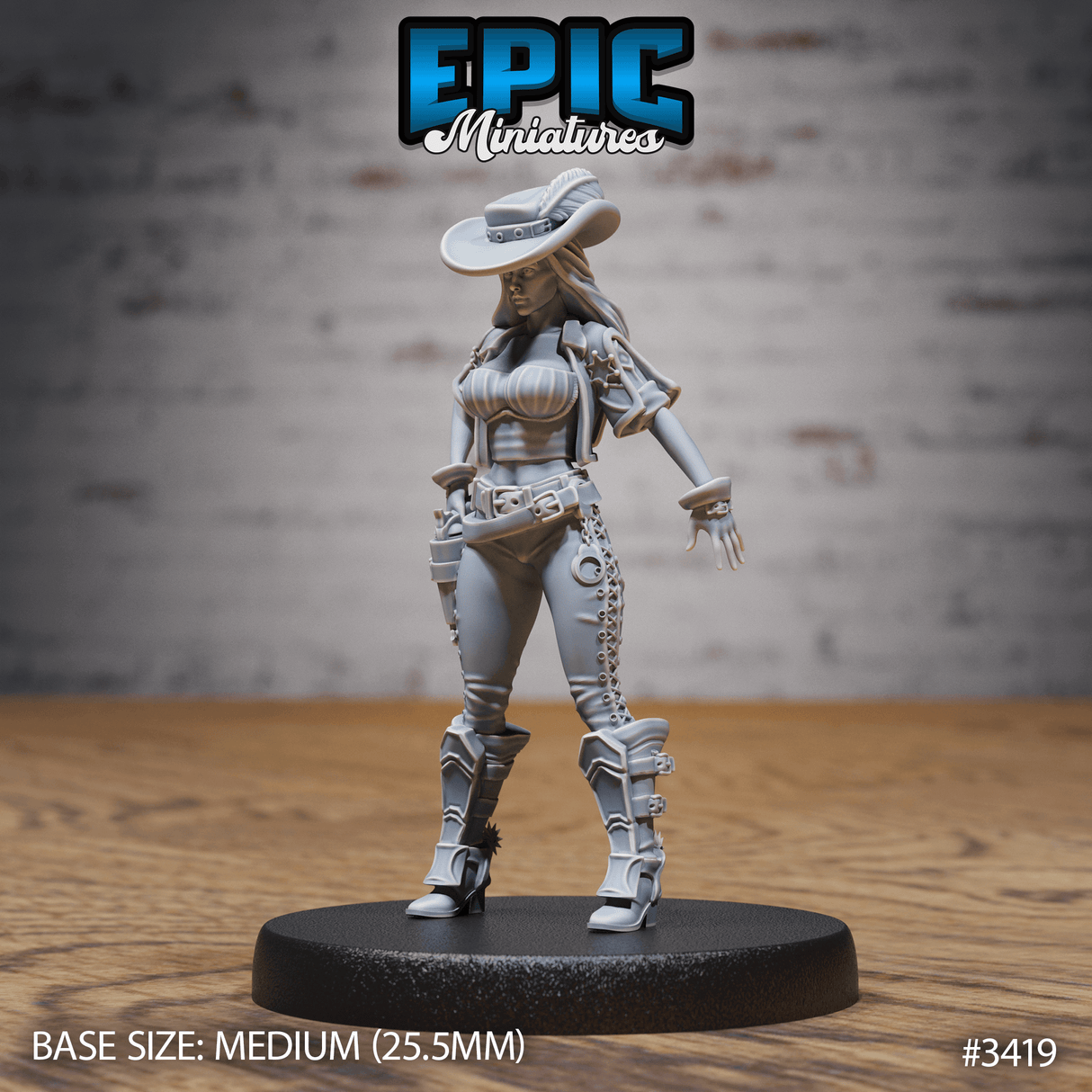 Hochauflösende Female Gunslinger Tabletop Miniatur, gedruckt in 6K für feinste Details