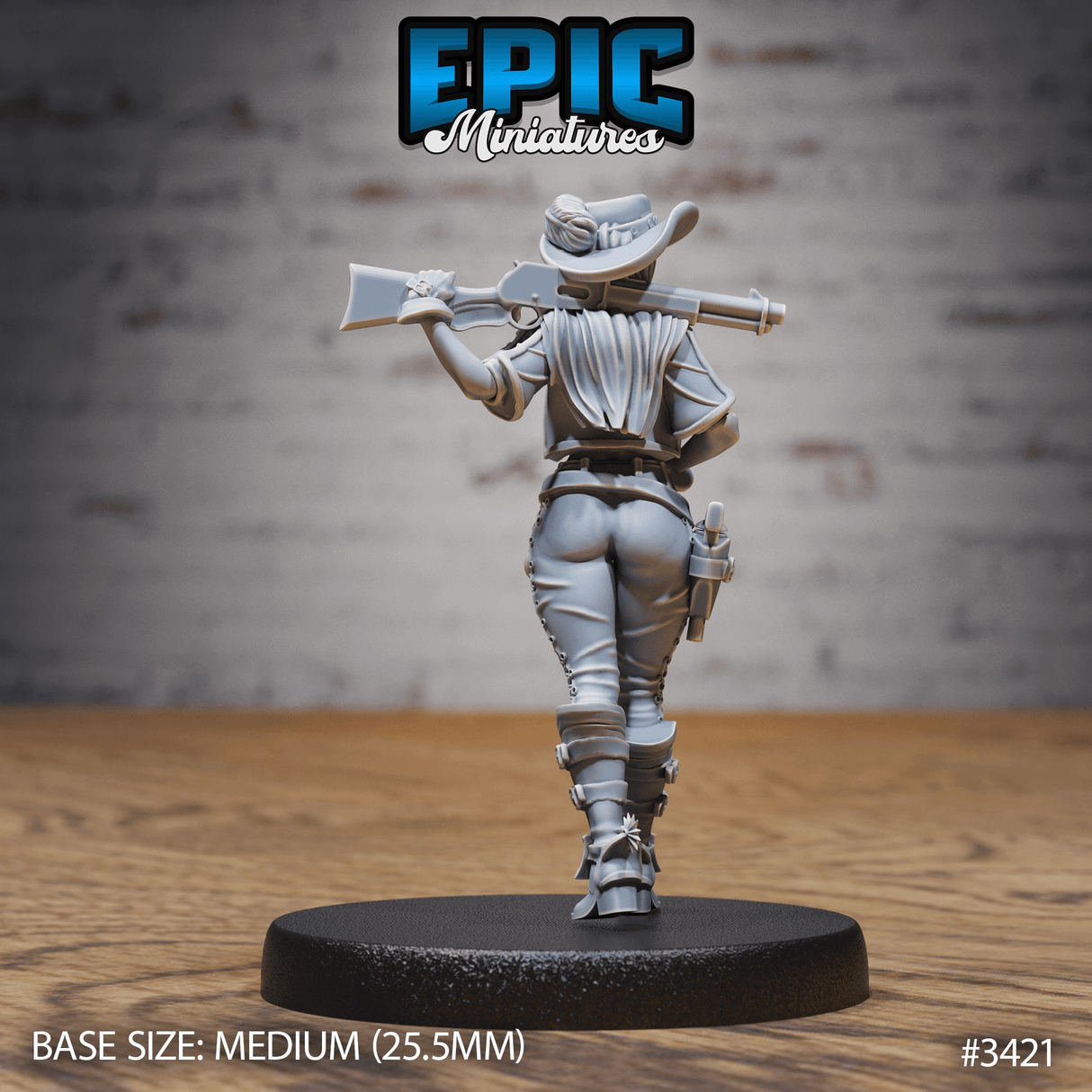 Female Gunslinger Miniatur in Gehpose, Tabletop Figur von Epic Miniatures, unbemalt und bereit für Deine Kreativität