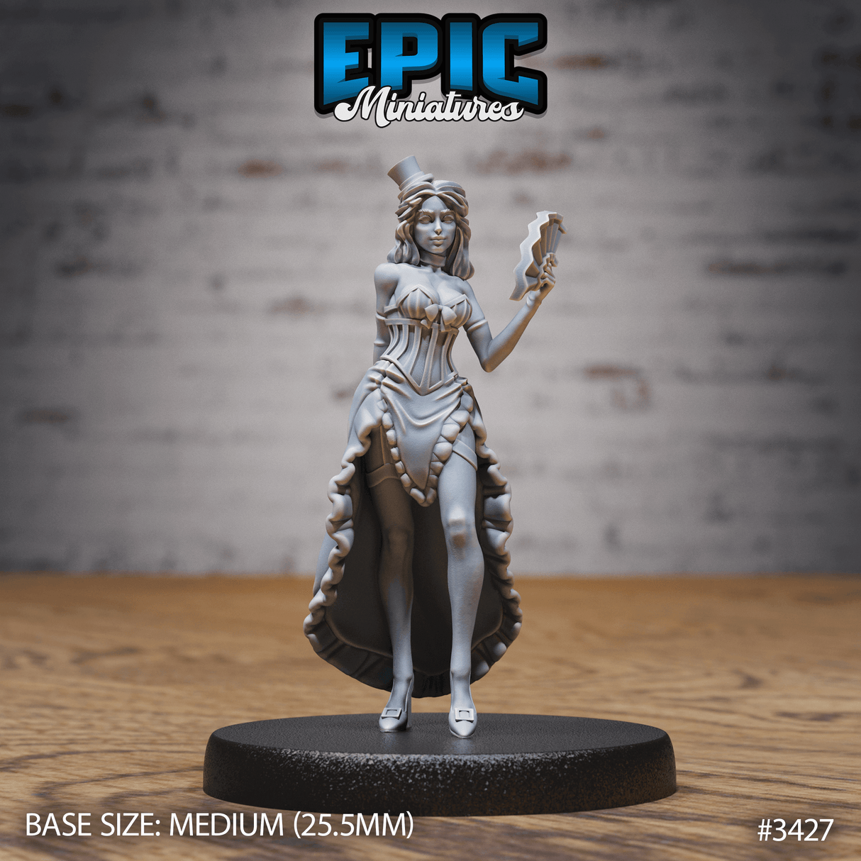Detailreiche Saloon Tänzerin mit Fächer Miniatur von Epic Miniatures in 6K Druck