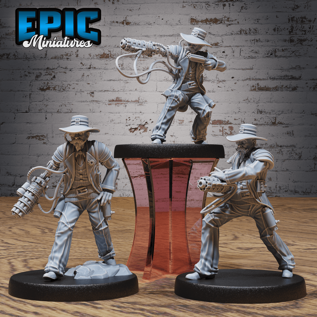 Epic Miniatures' Gatling-Kunstmeister Sheriff Miniatur in drei actiongeladenen Posen