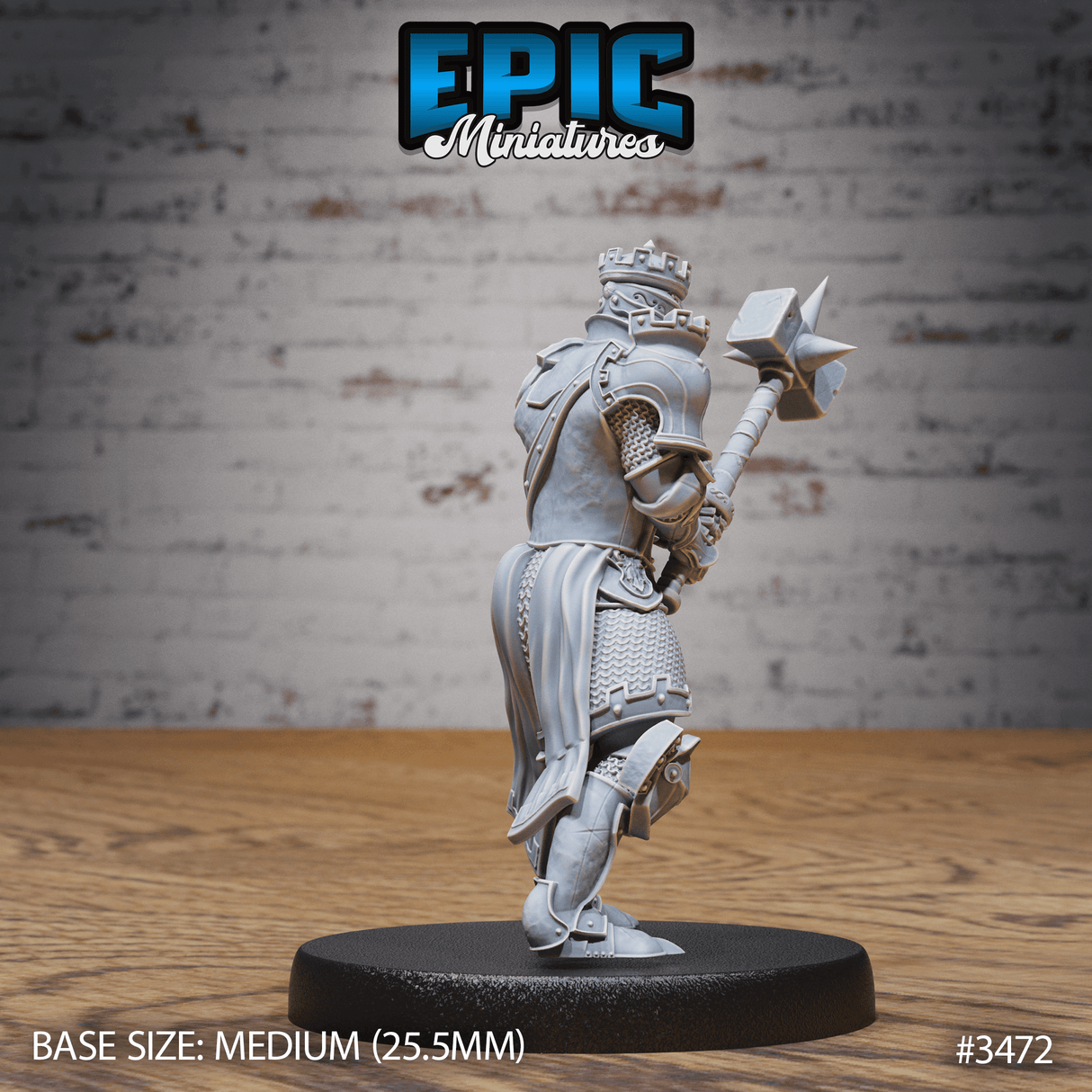 Tabletop Miniatur: Turmritter mit Kriegshammer, in kampfbereiter Pose von hinten
