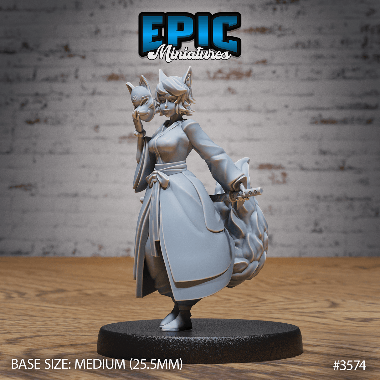 Kitsune Spirit Warrior Miniatur - Vorderansicht (Medium) für Tabletop Verkauf und Sammler