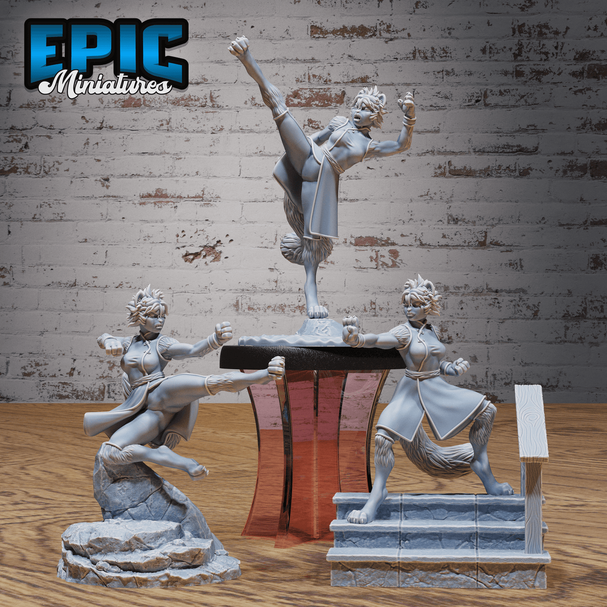 Cat Girl Monk Miniatur - Gesamtansicht (Medium) für Miniaturfigur für Tabletop Games und Iron Fist