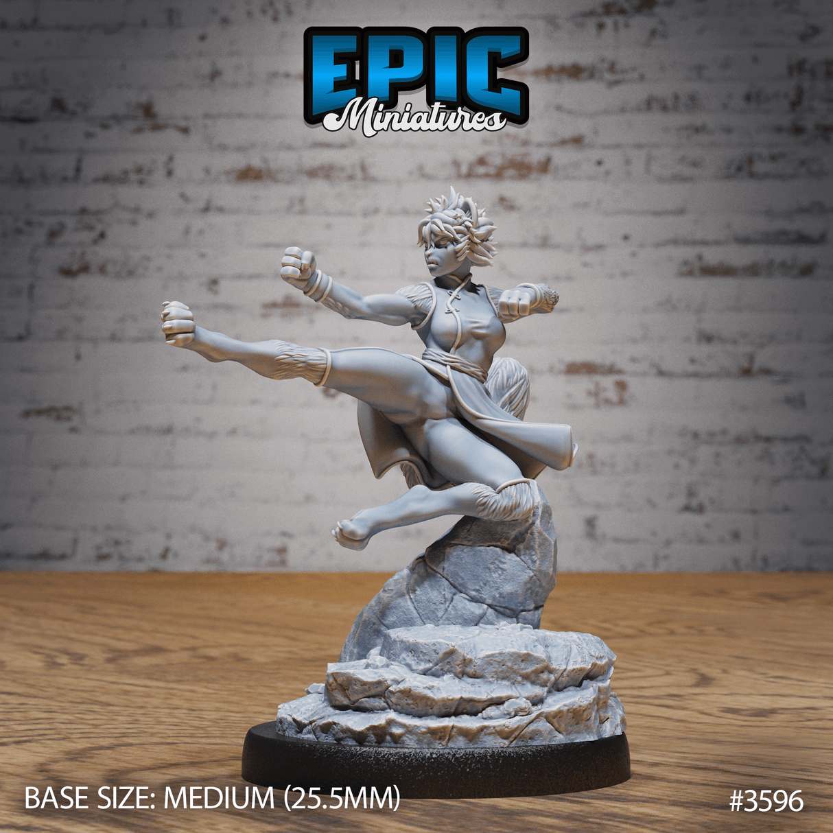 Cat Girl Monk Kick Miniatur - Vorderansicht (Medium) für Miniaturfigur für Tabletop Games und Iron Fist