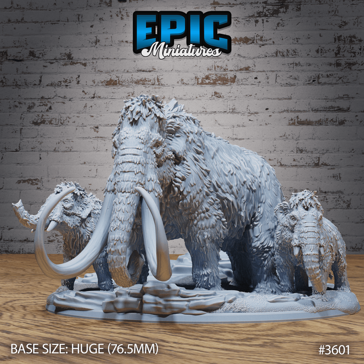 Vorderansicht der Mammut Familie Miniaturfigur für dein Tabletop Spiel