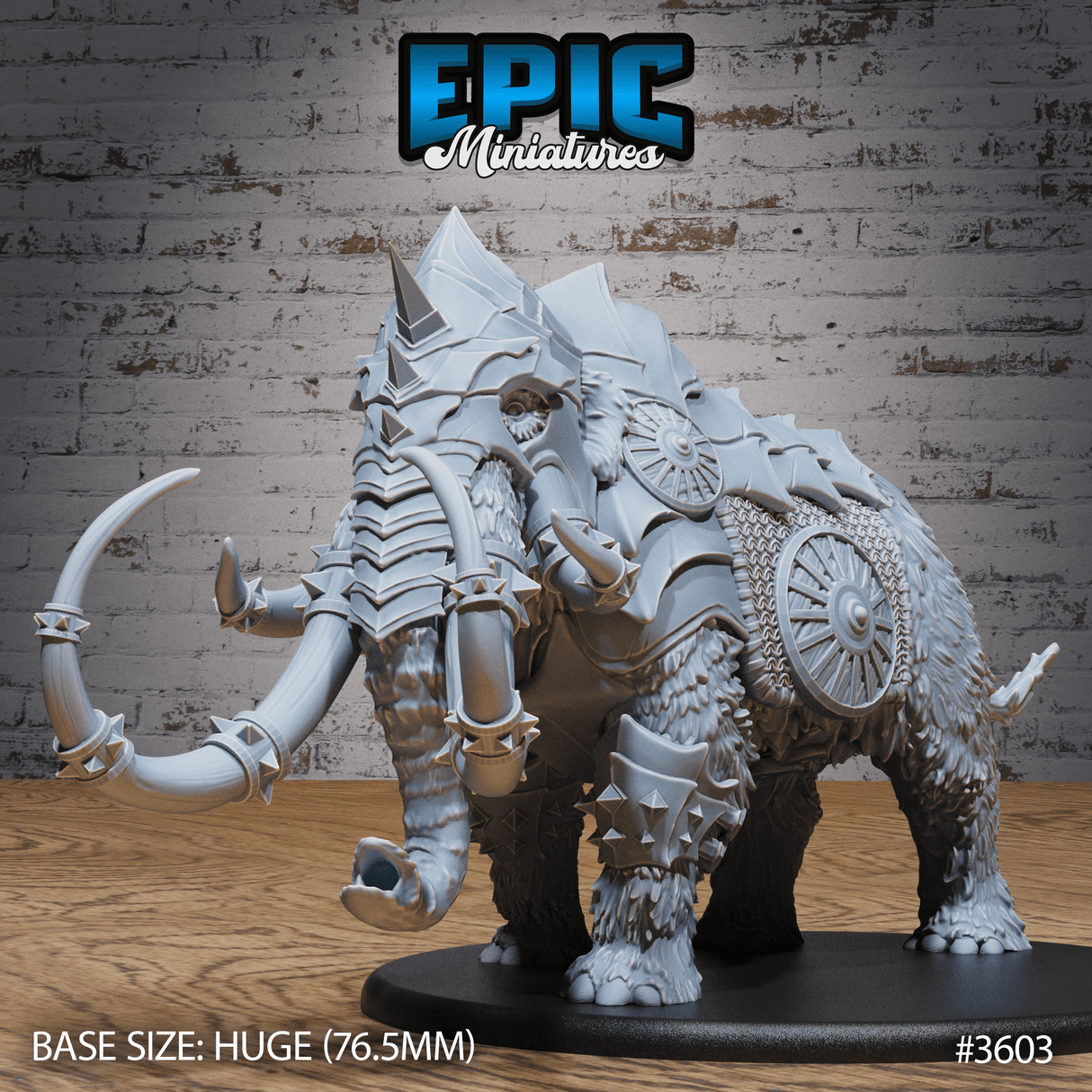 Vorderansicht der gepanzerten Mammut Miniaturfigur für Tabletop Game