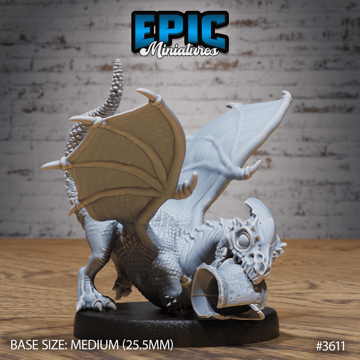 Vorderansicht des Weißen Drachenjünglings mit geöffnetem Maul für Tabletop Spiele