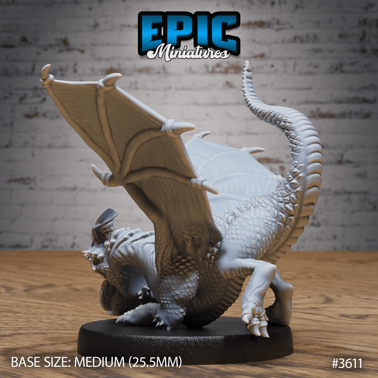 Hinteransicht des Weißen Drachenjünglings mit geöffnetem Maul für Tabletop Spiele