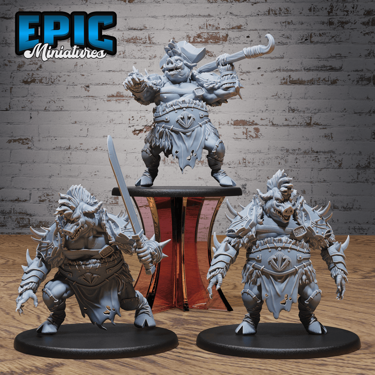 Gesamtansicht Boar Folk Outlaw Miniaturen: Kompletter Überblick über alle Posen des Wildschwein-Banditen.