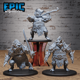 Gesamtansicht Boar Folk Outlaw Miniaturen: Kompletter Überblick über alle Posen des Wildschwein-Banditen.