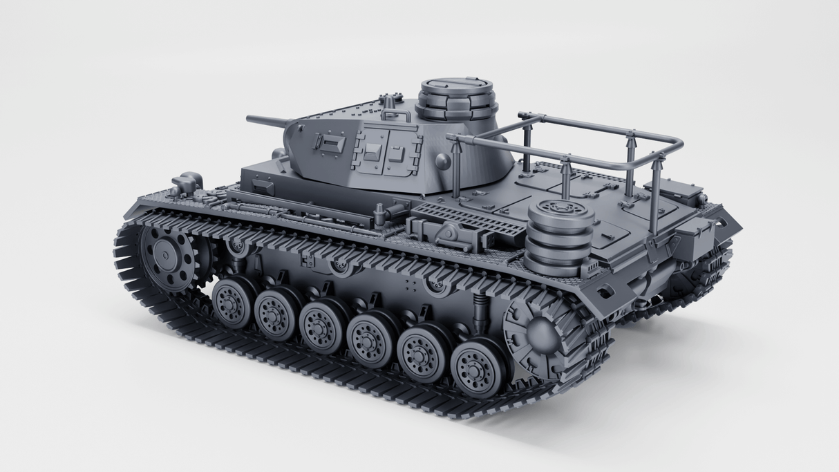 Grafik des Panzerbefehlswagen III Ausf. E, militärisches Modell mit Winterketten und Funktechnik.