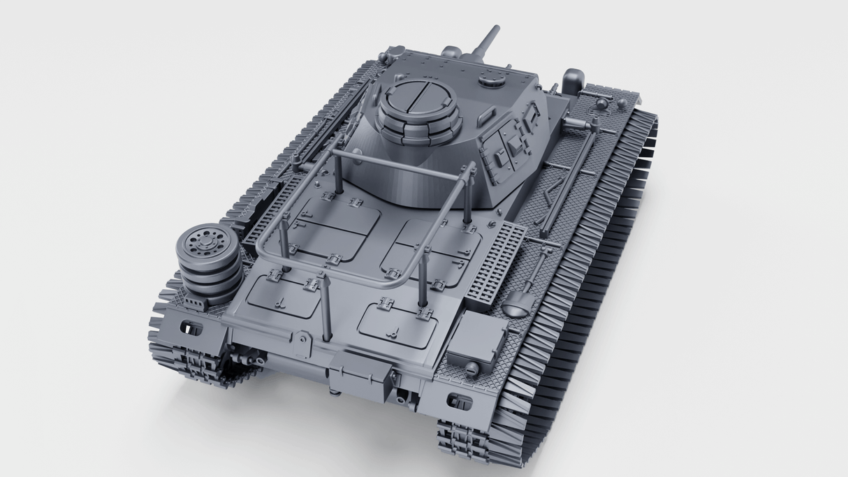 3D-Modell des Panzerbefehlswagens III Ausf. E mit Winterketten, mobiler Gefechtsstand der Wehrmacht.