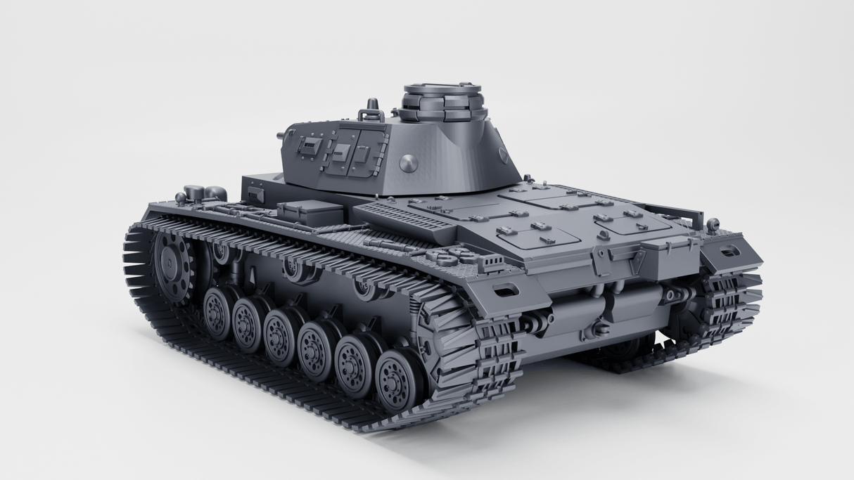 3D-Modell des Panzer III Ausf. E mit Winterketten, Detailaufnahme von hinten.