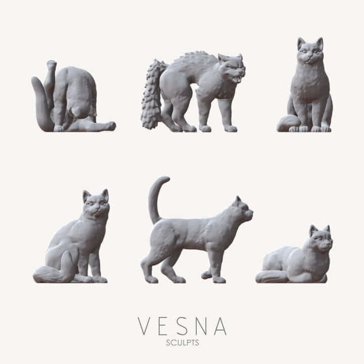 vDetailreiche 3D-gedruckte Katzen für Fantasy-Rollenspiele