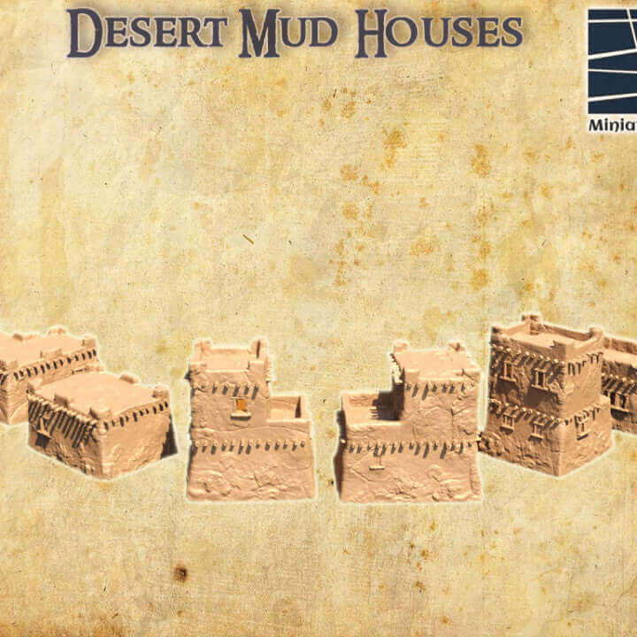 Set von 6 verschiedenen Wüsten-Lehmhäusern für Tabletop