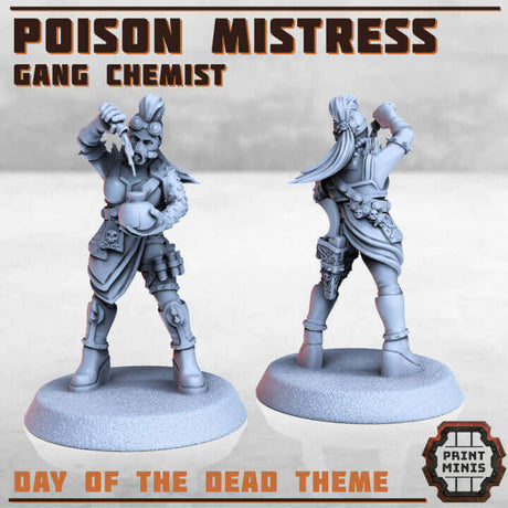 Tabletop Miniatur der Poison Mistress - Gang Chemist: Eine handbemalte Figur einer Chemikerin mit einer Vorliebe für Gifte