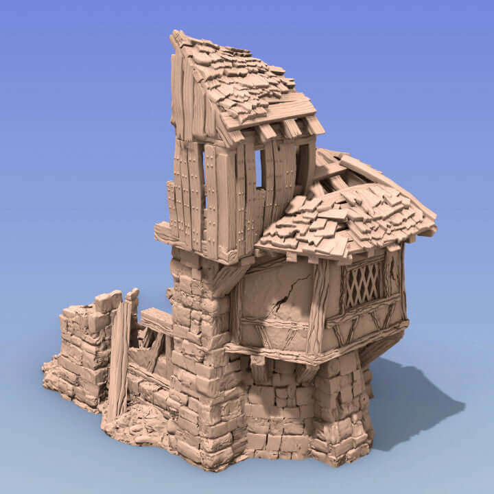 Detaillierte Ruine im Fachwerkstil für Tabletop-Rollenspiele