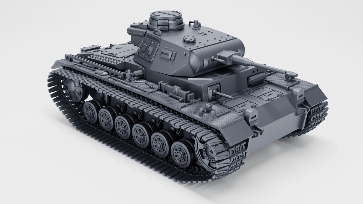Panzer III Ausf. G Modell in Grau mit Standard- und Winterketten aus dem Zweiten Weltkrieg.