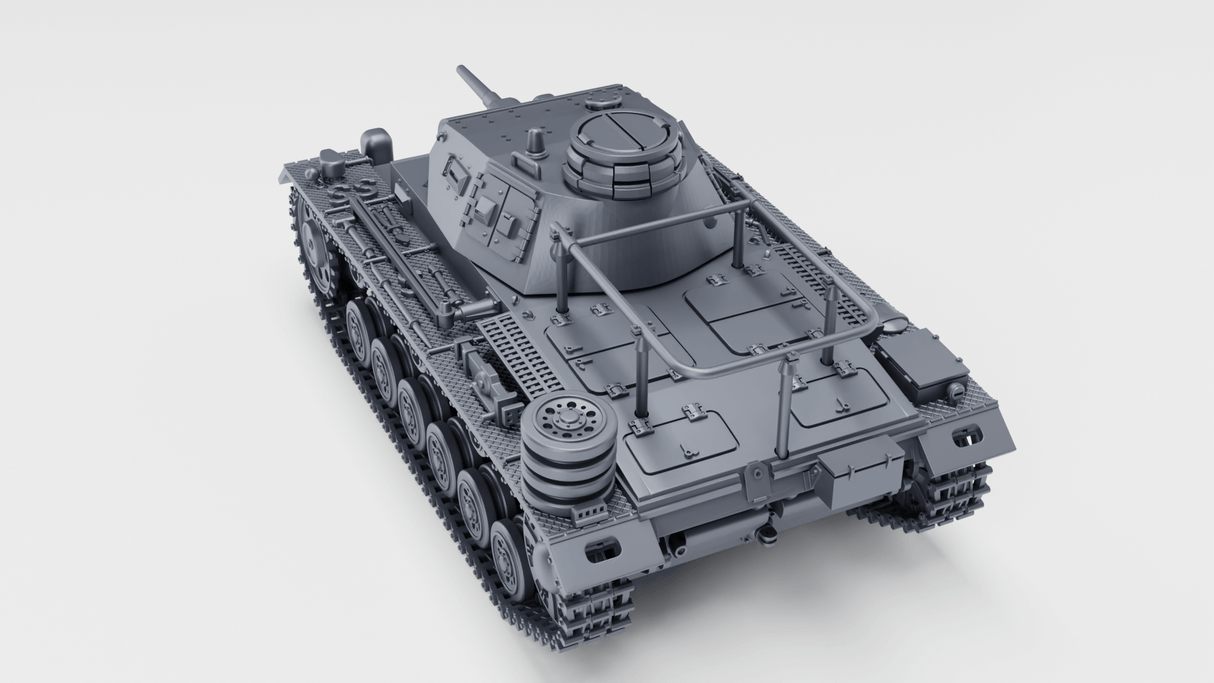 Modell des Panzerbefehlswagen III Ausf. E mit Winterketten, detaillierte Ansicht von hinten.
