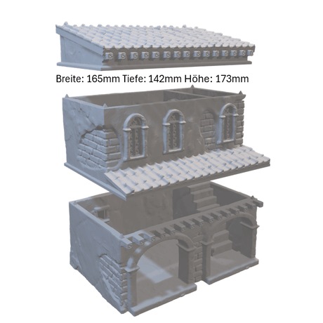 Kleines mittelalterliches Haus mit gotischen Fenstern für Fantasy-Spiele