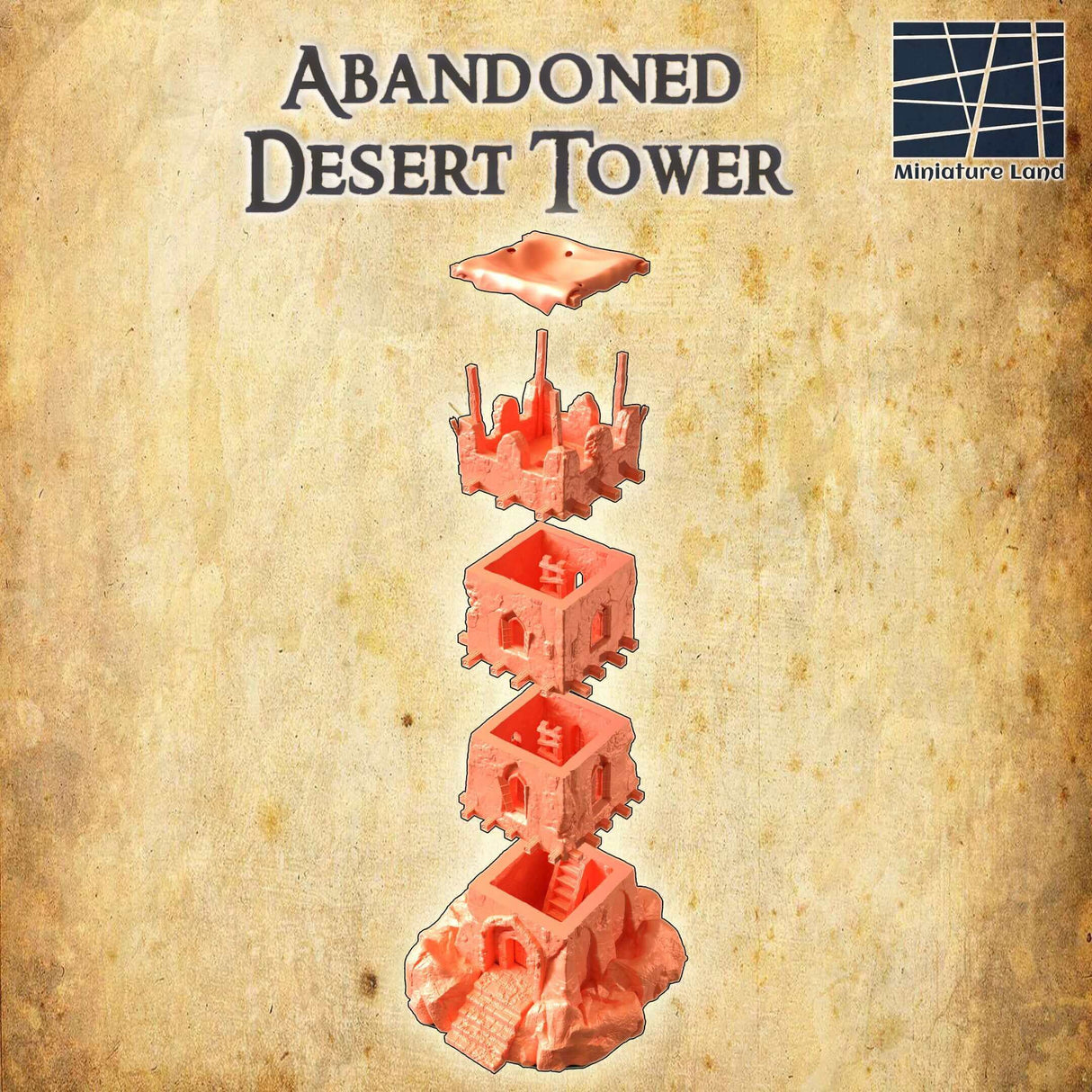 Tabletop Gebäude Abandoned Desert Tower mit Abmessungen 345x214x203mm