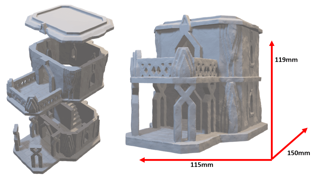 Dwarf Settlement Gebäude 1 - Detailreiche, 3D-gedruckte Miniaturarchitektur für Tabletop-Spiele, in Weiß oder Grau