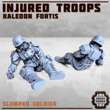 Kaledon Fortis - Realistische Darstellung von verwundeten Soldaten auf dem Schlachtfeld