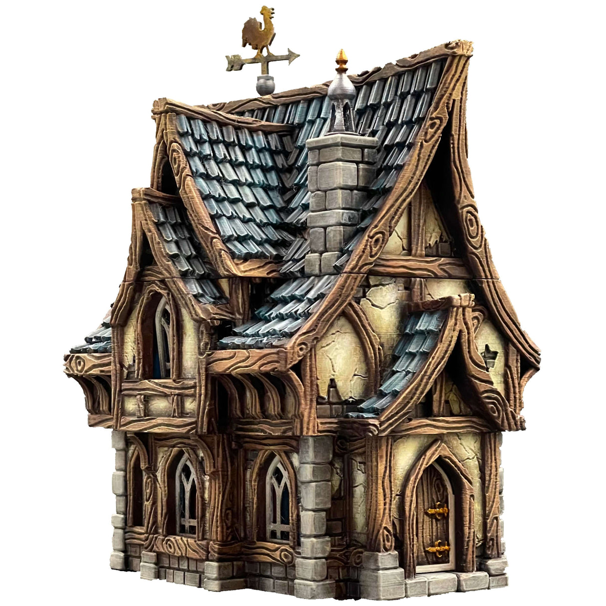 Mittelalterliches Cottage mit detaillierter Holz- und Steinarchitektur

