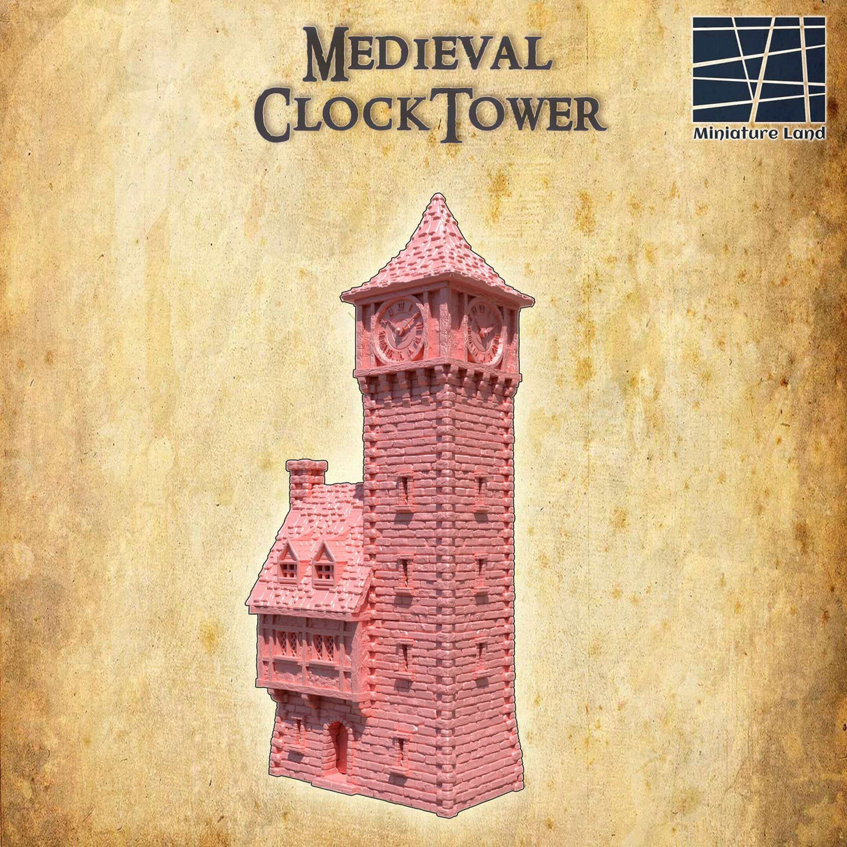 Miniature Land Medieval Clock Tower - Detailreiche Tabletop-Gebäude-Kreation