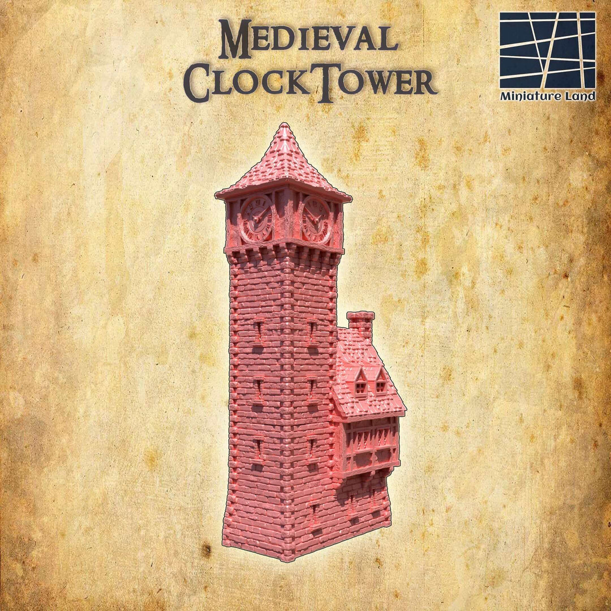 Kunstvoller mittelalterlicher Uhr Turm für Tabletop-Spiele