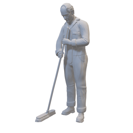 Handbemalbare Hausmeister-Miniaturfigur im Diorama