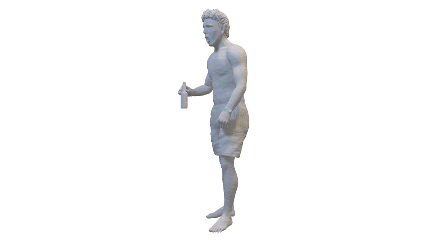 Muskelmann in Badehose mit Bierflasche Miniatur