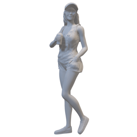 Miniaturfigur Frau beim Milkshake Trinken, 3D-gedruckt, perfekt für Diorama und Modellbau-Projekte