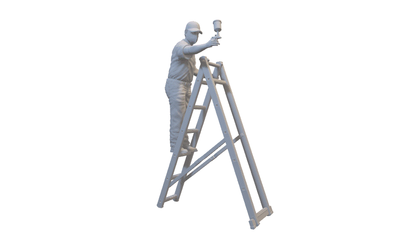 Handbemalbare Miniatur eines Malers auf Leiter für kreative Dioramen