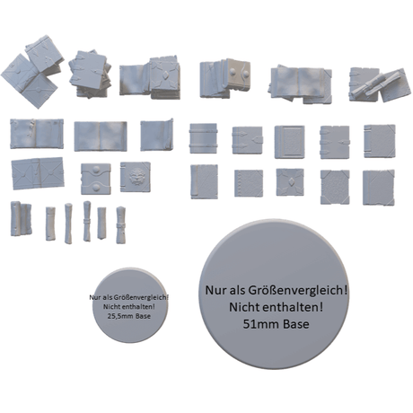 Zauberbücher und antike Schriftrollen in Miniaturform für Fantasy-Spiele