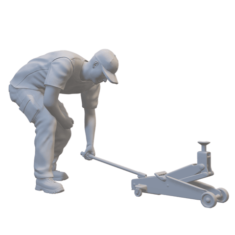 3D-gedruckte Automechaniker-Figur mit Wagenheber