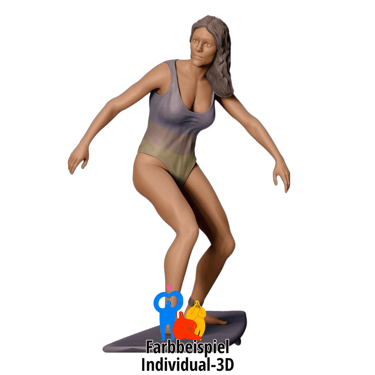 Surferin mit Miniatur-Surfboard, die eine perfekte Welle erwischt
